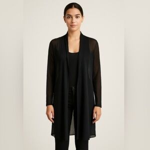 EILEEN FISHER - Black Sheer Accordion Pleated Long Cardigan. XS oversized